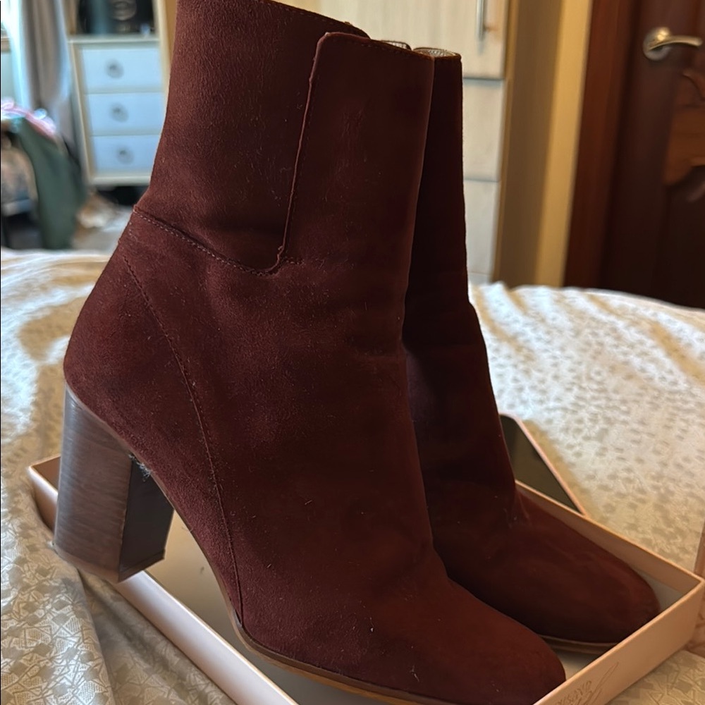Free People Red Heeled Boots with Luxurious Suede